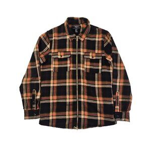 Forever 21 Man Full Zip Shacket Men's S Plaid Black Brown Long Sleeve EUC LN